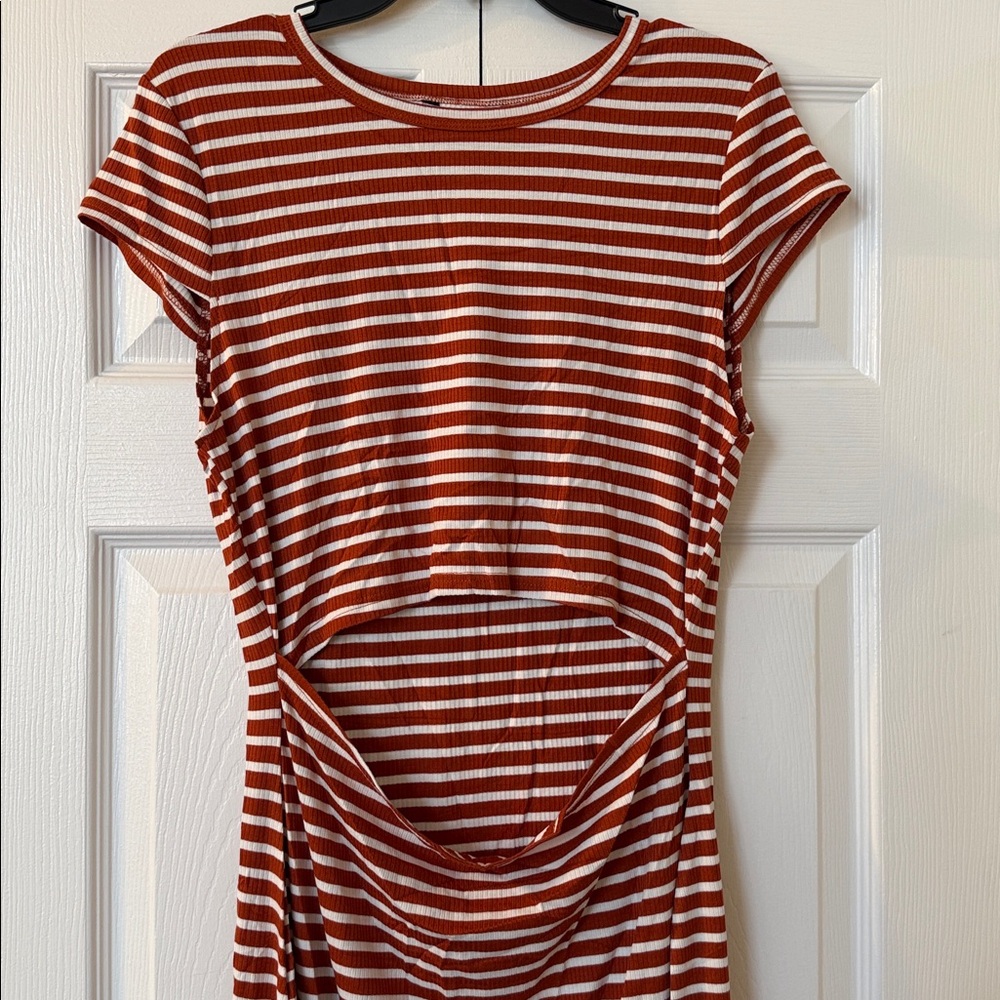 Striped Brown/Rust and White Cutout Dress NWT sz XL